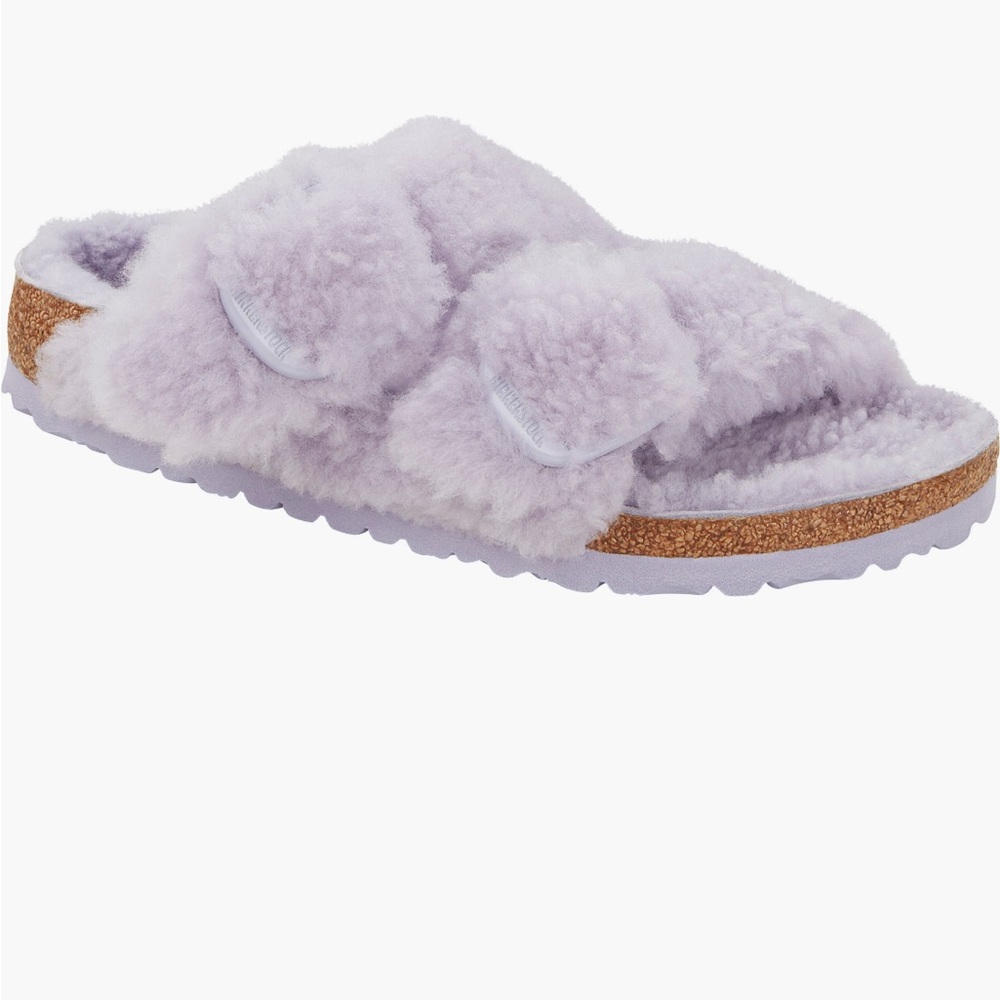 NEW Birkenstock Arizona Shearling Sandals In Purple Fog, Size 7/7.5 (38 EU) - Picture 4 of 15
